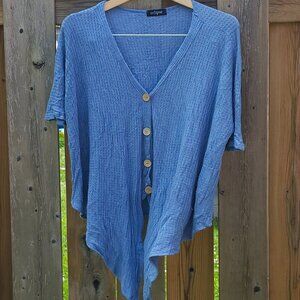 ECLIPSE Waffle Knit Front Tie T-Shirt Women's M Wooden buttons